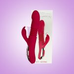 Red color heating and thrusting vibrator for woman.