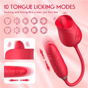 10 Licking 10 thrusting 10 vibrating modes in rose vibrating women sex toy